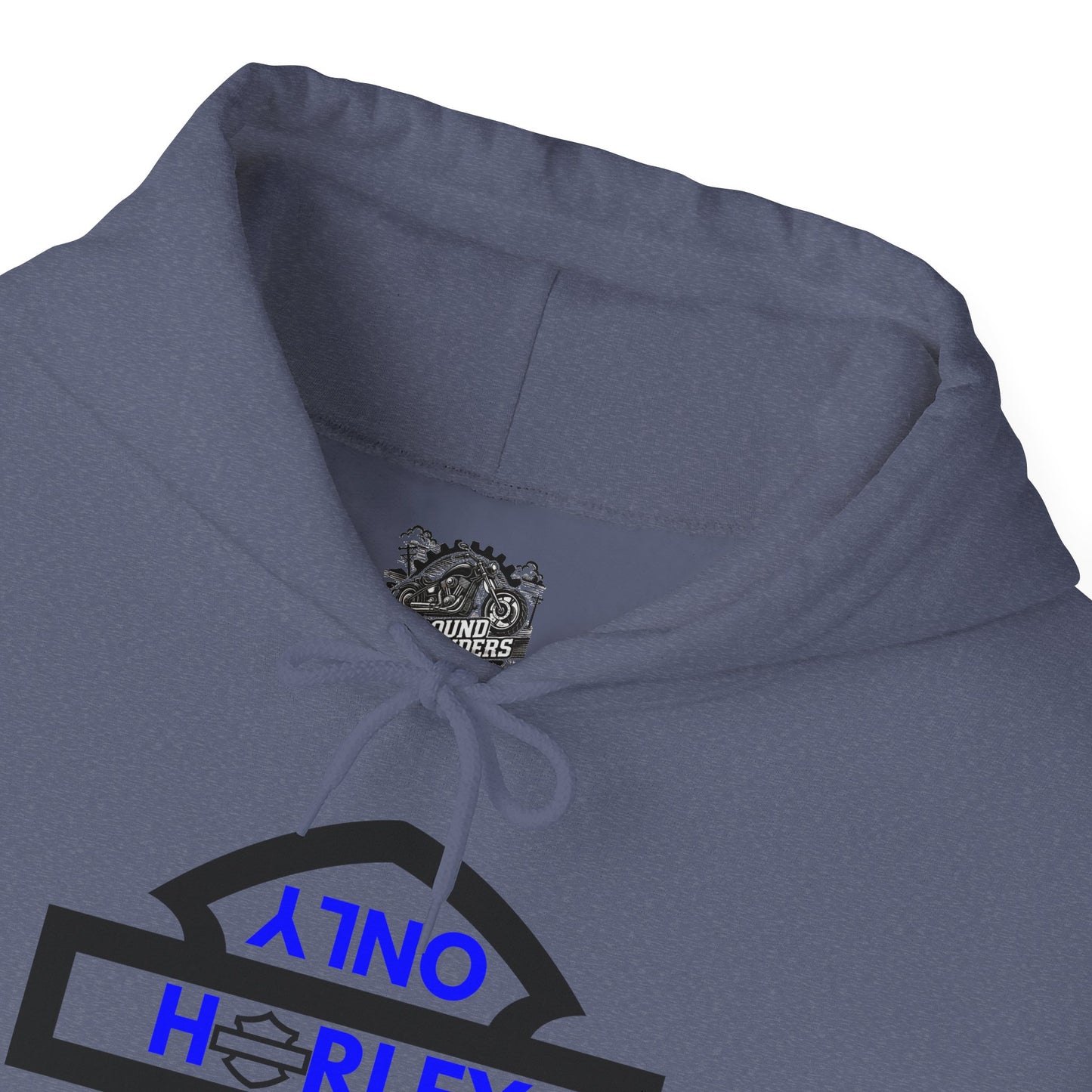 Biker Hoodie: Black Harley Parking Only Upside Down w/Blue Lettering