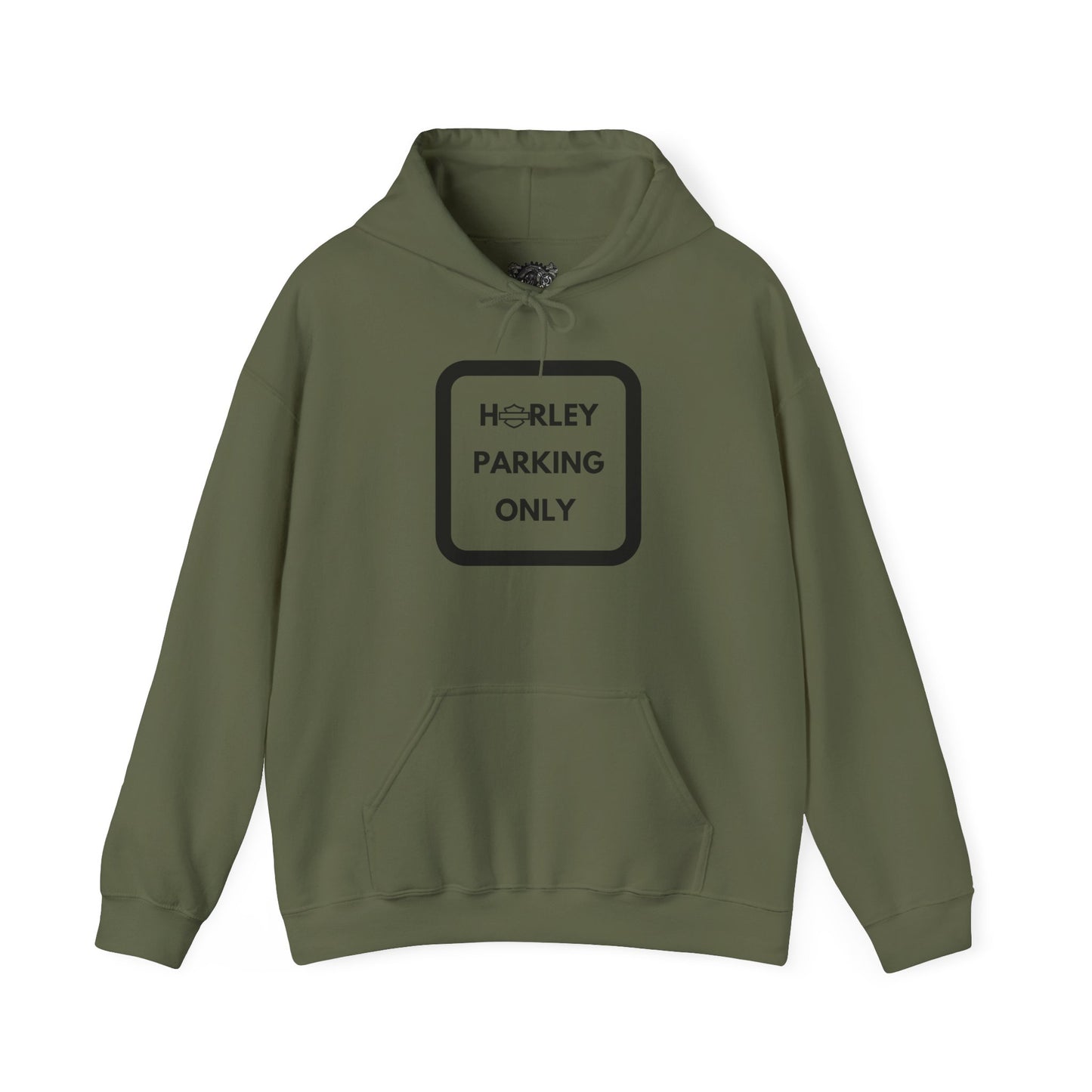 Biker Hoodie: Black Harley Parking Only w/Black Lettering