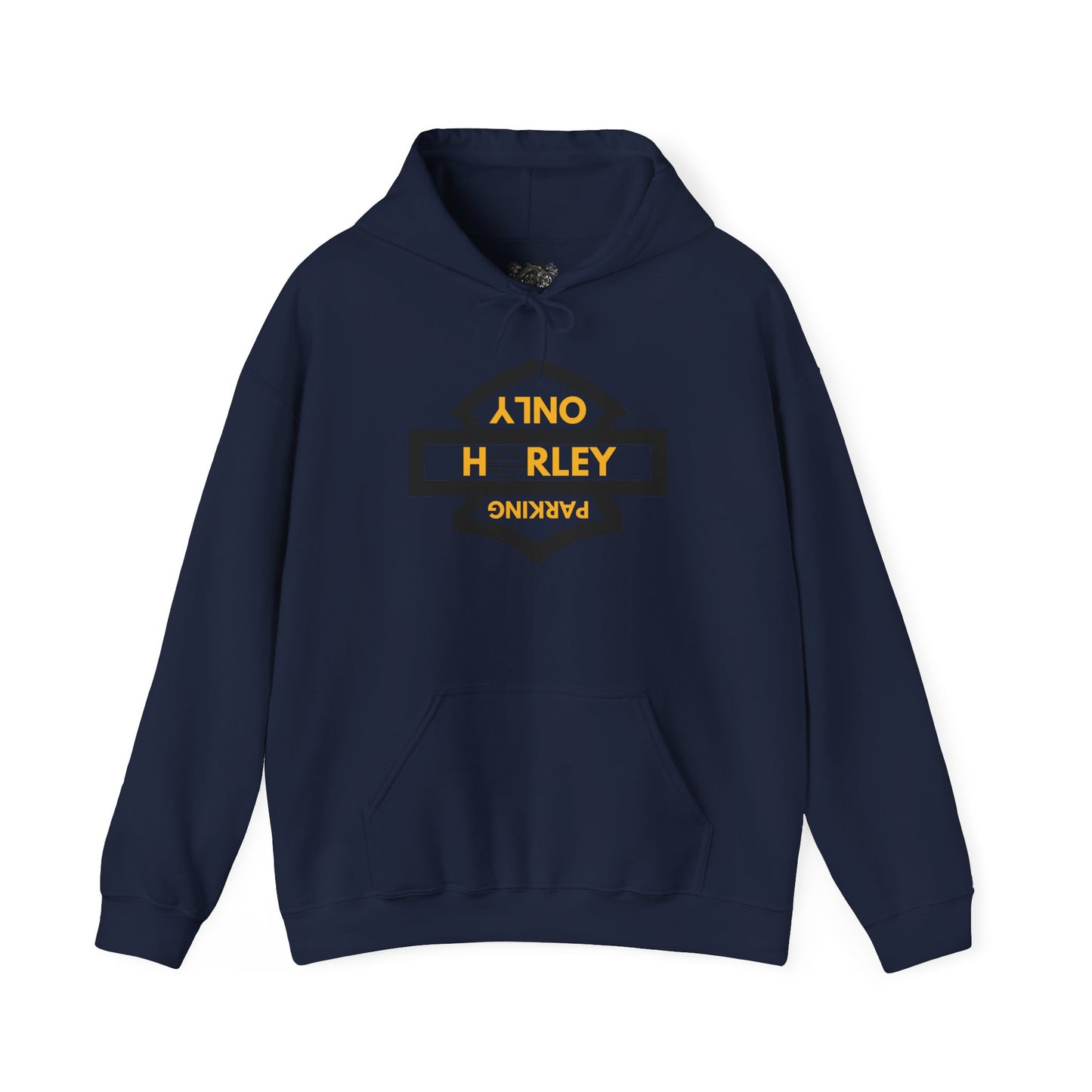 Biker Hoodie: Black Harley Parking Only Upside Down w/Gold Lettering