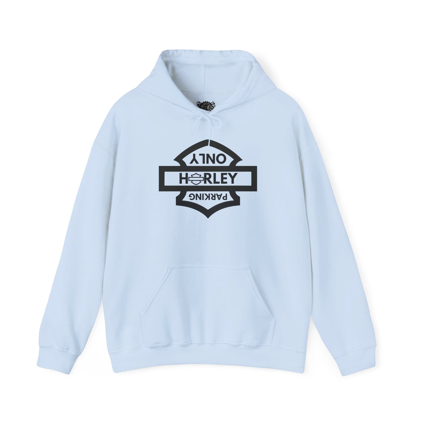 Biker Hoodie: Black Harley Parking Only Upside Down w/Black Lettering