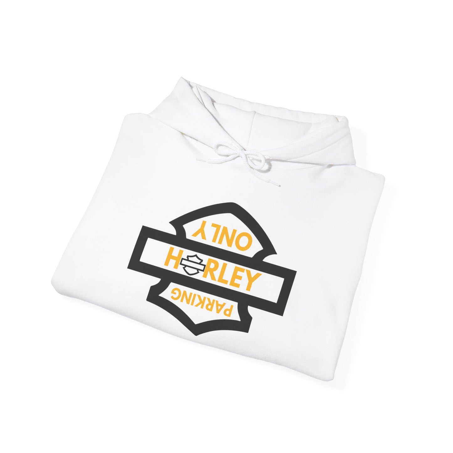 Biker Hoodie: Black Harley Parking Only Upside Down w/Gold Lettering