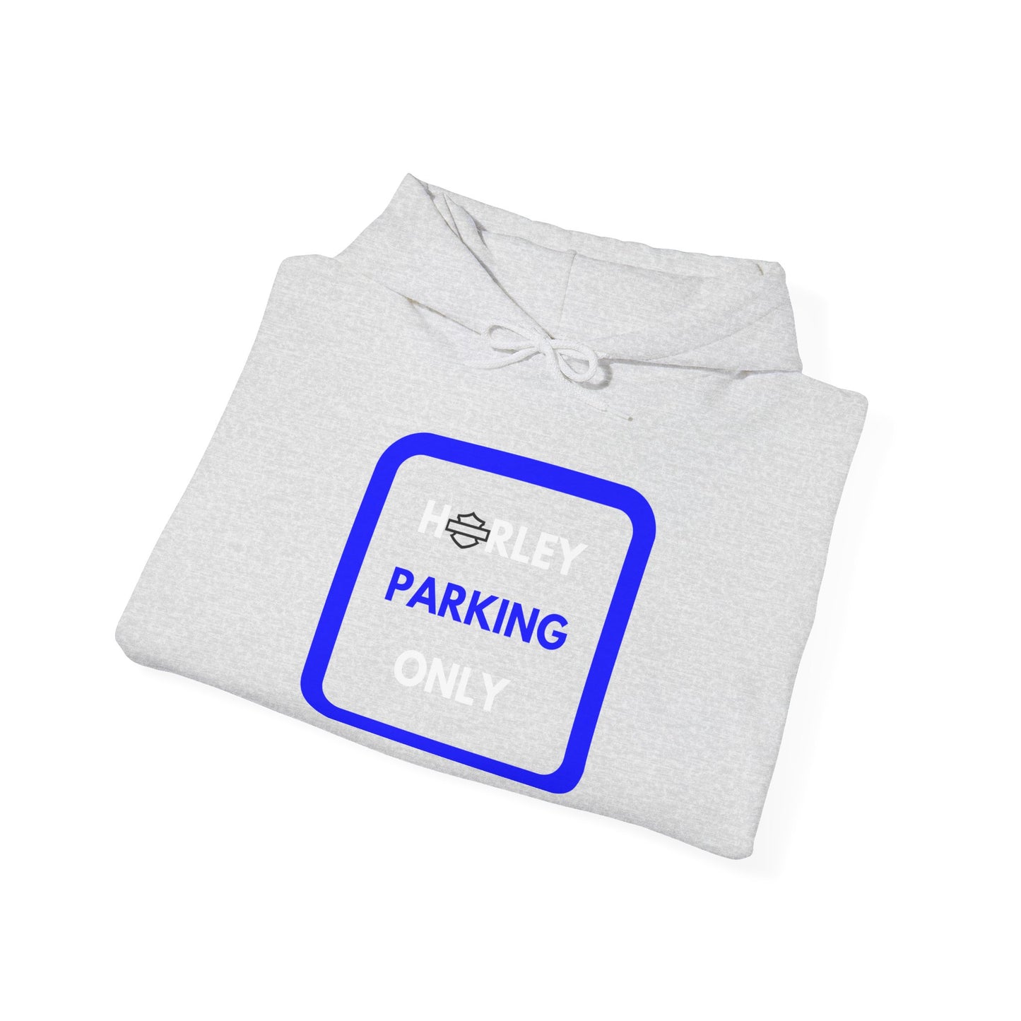 Biker Hoodie: Black Harley Parking Only w/White/Blue Lettering