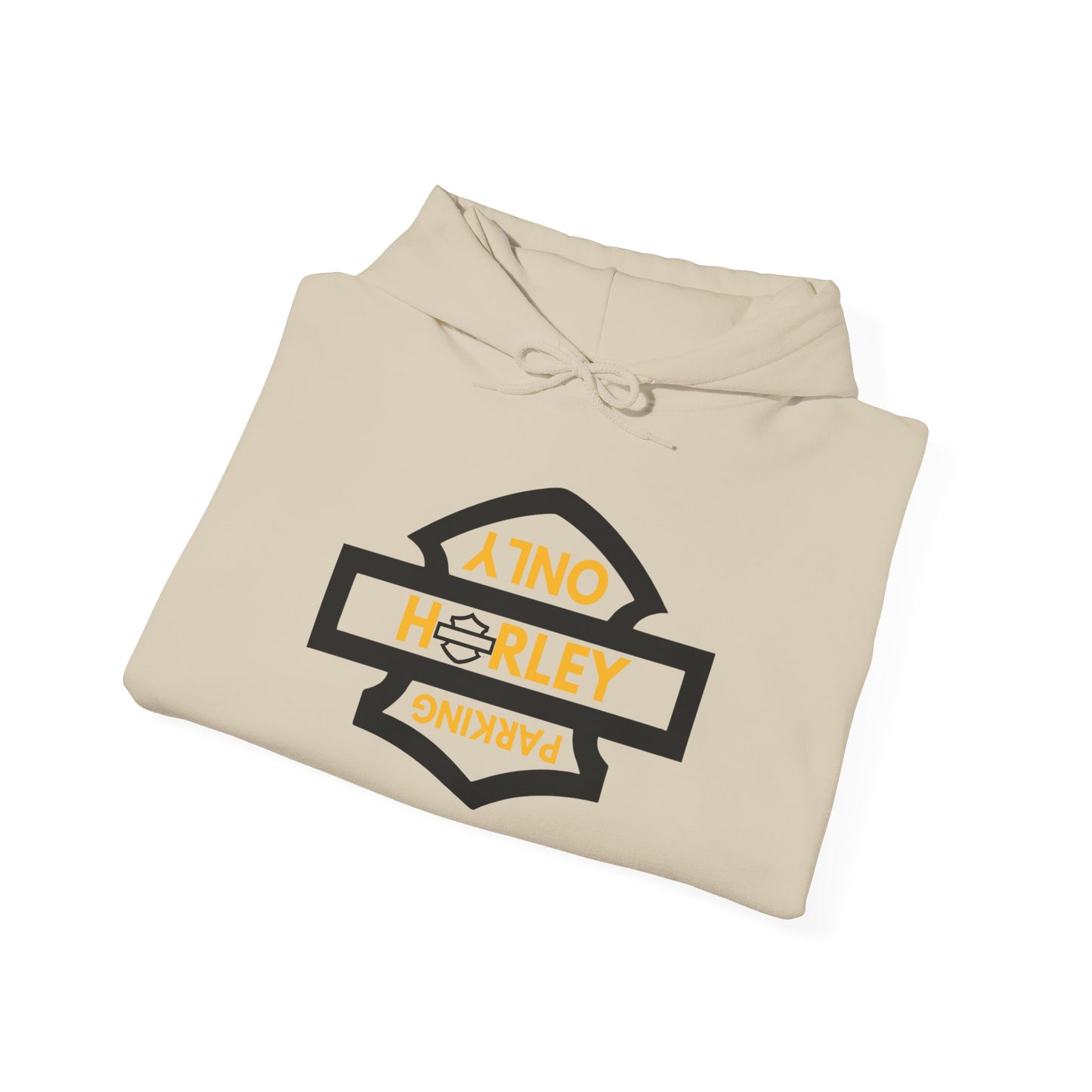 Biker Hoodie: Black Harley Parking Only Upside Down w/Gold Lettering