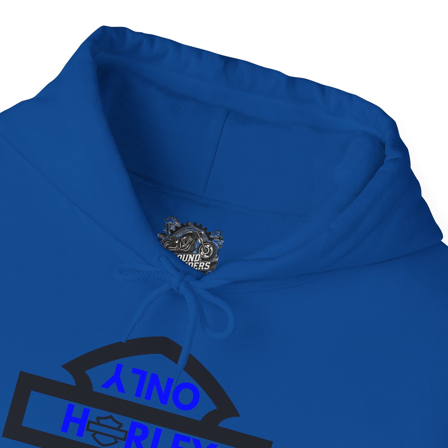 Biker Hoodie: Black Harley Parking Only Upside Down w/Blue Lettering