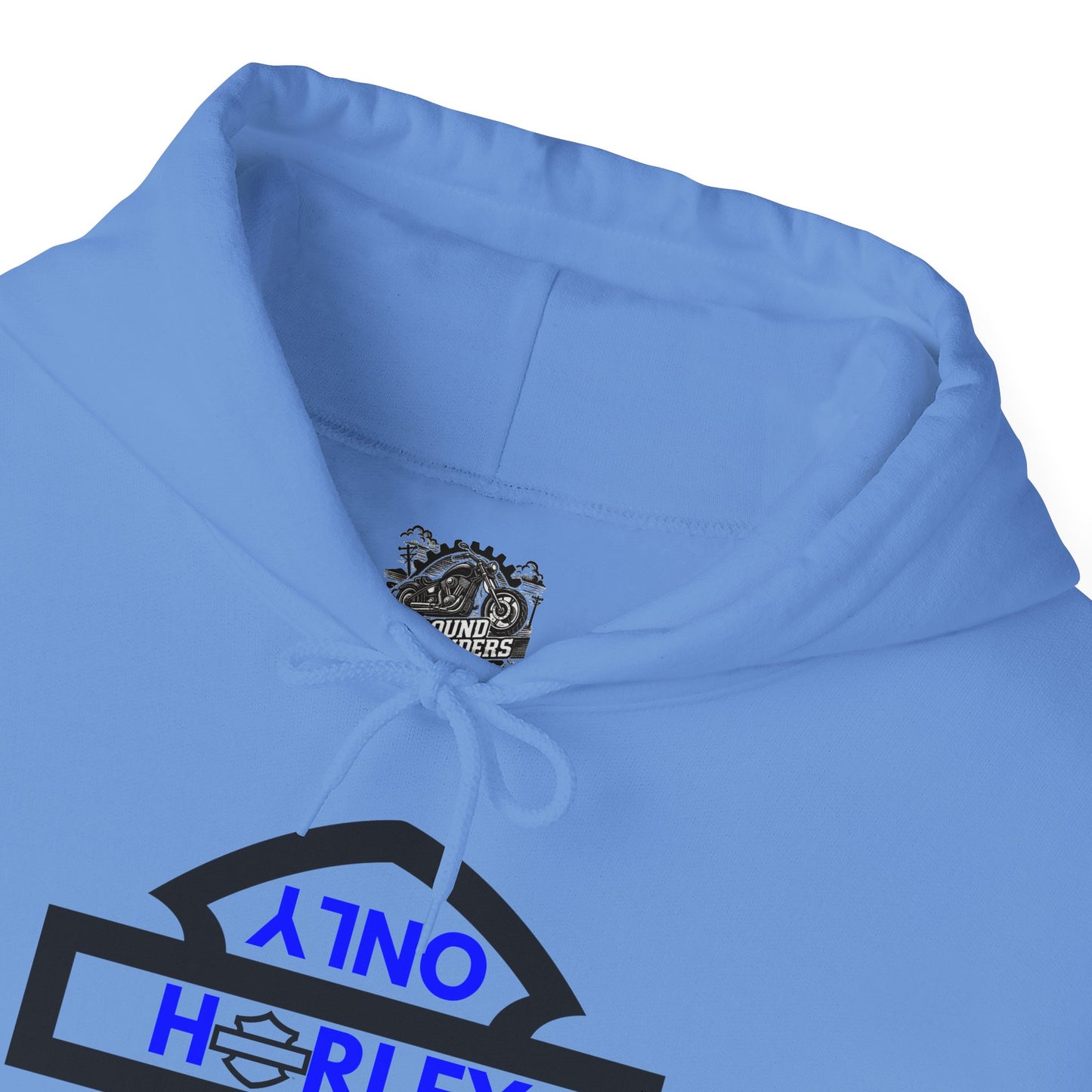 Biker Hoodie: Black Harley Parking Only Upside Down w/Blue Lettering