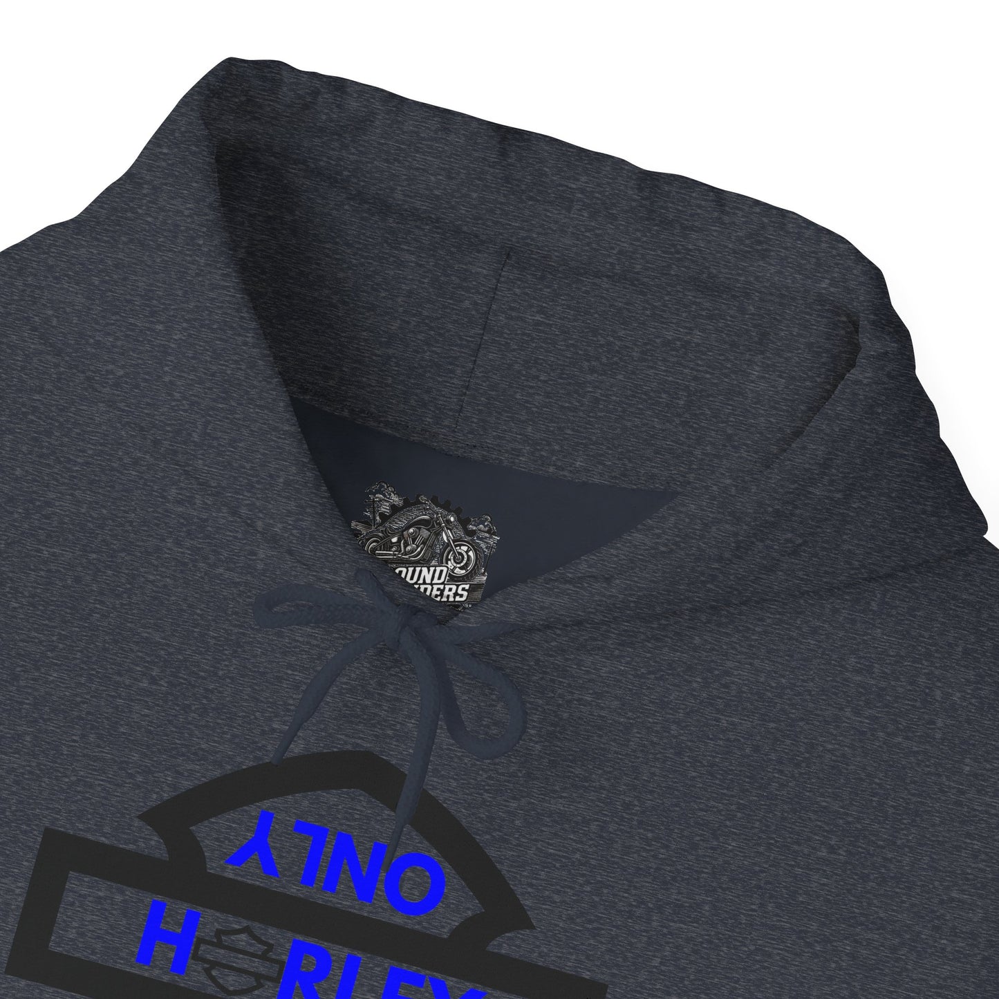 Biker Hoodie: Black Harley Parking Only Upside Down w/Blue Lettering
