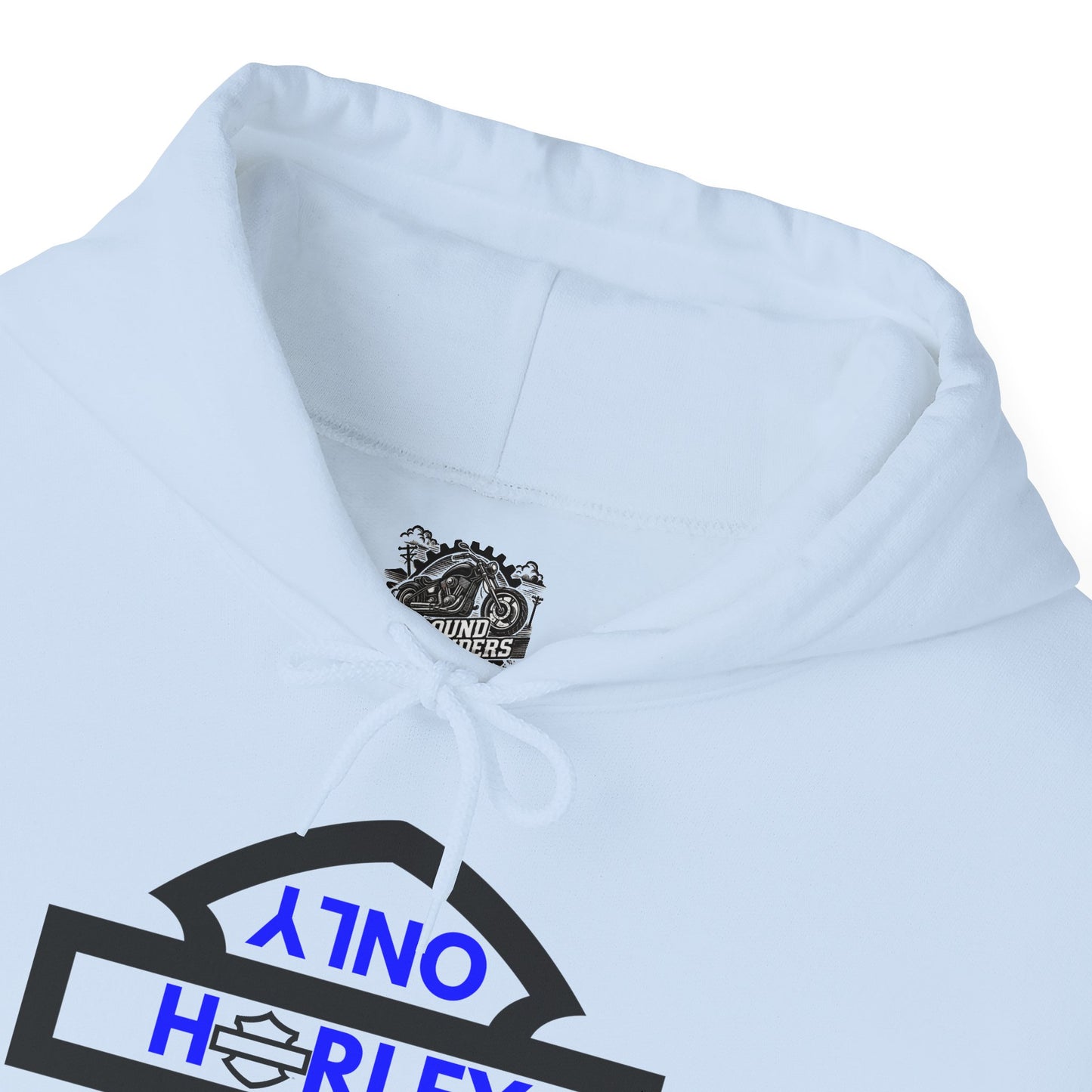 Biker Hoodie: Black Harley Parking Only Upside Down w/Blue Lettering