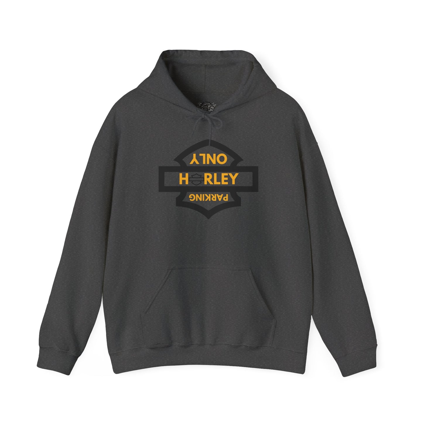 Biker Hoodie: Black Harley Parking Only Upside Down w/Gold Lettering