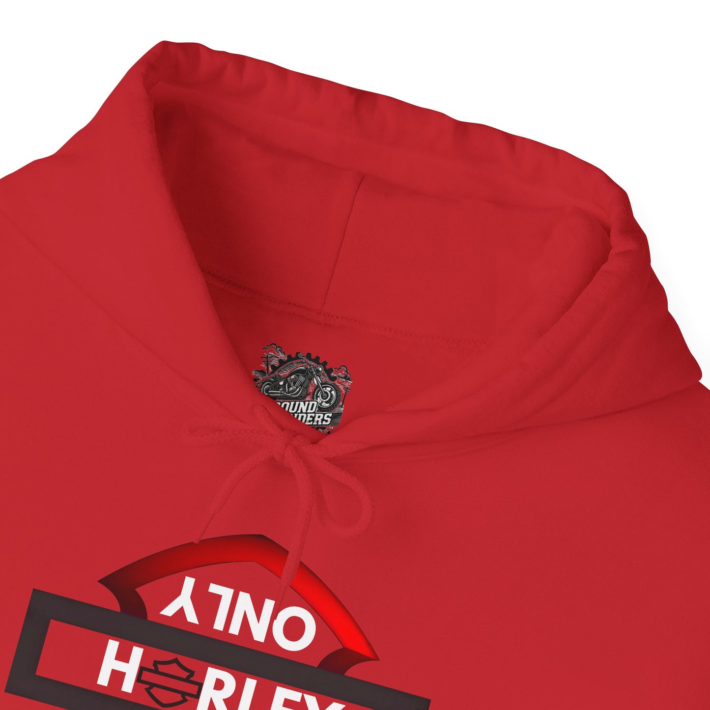 Biker Hoodie: Black/Red Harley Parking Only Upside Down w/White Lettering