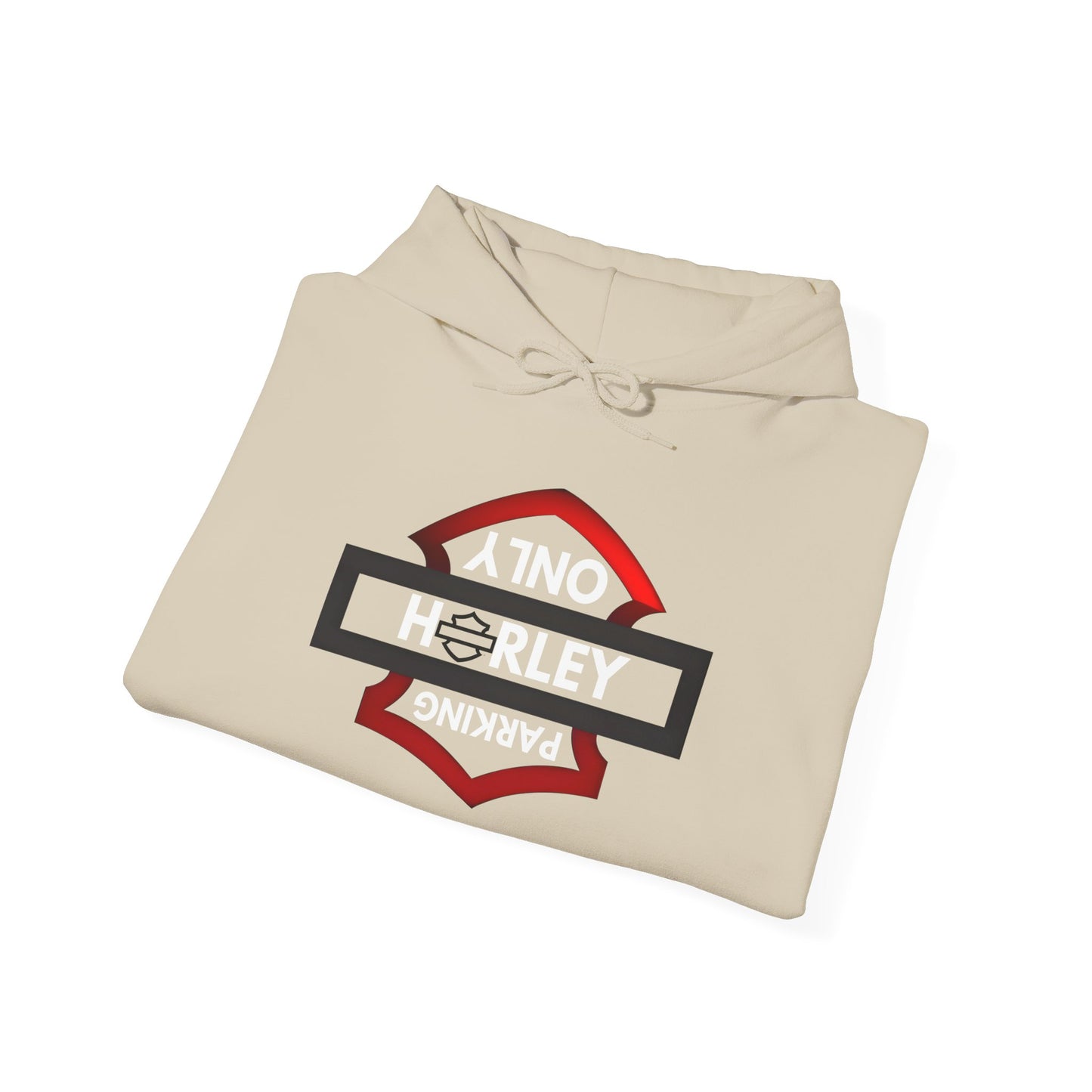 Biker Hoodie: Black/Red Harley Parking Only Upside Down w/White Lettering