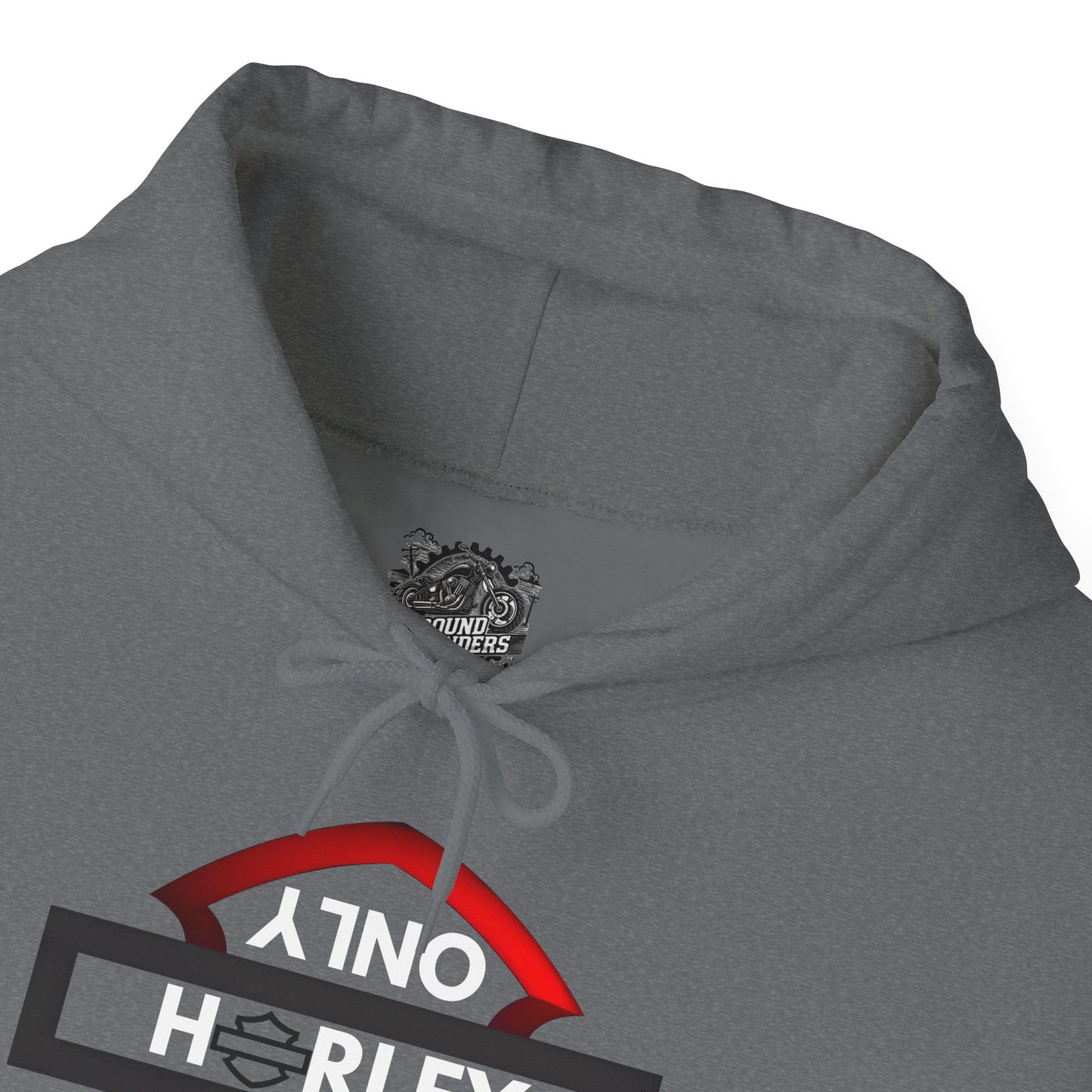 Biker Hoodie: Black/Red Harley Parking Only Upside Down w/White Lettering