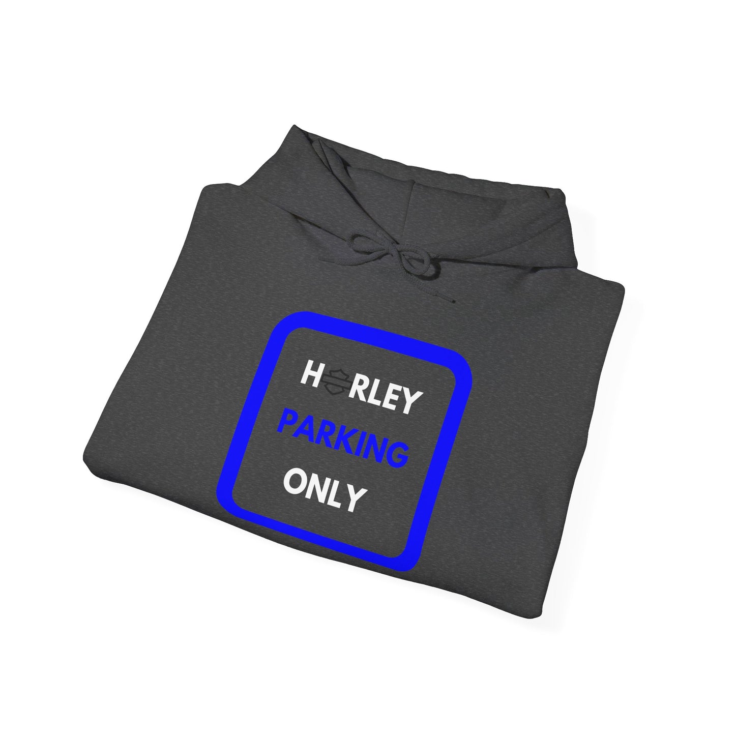 Biker Hoodie: Black Harley Parking Only w/White/Blue Lettering
