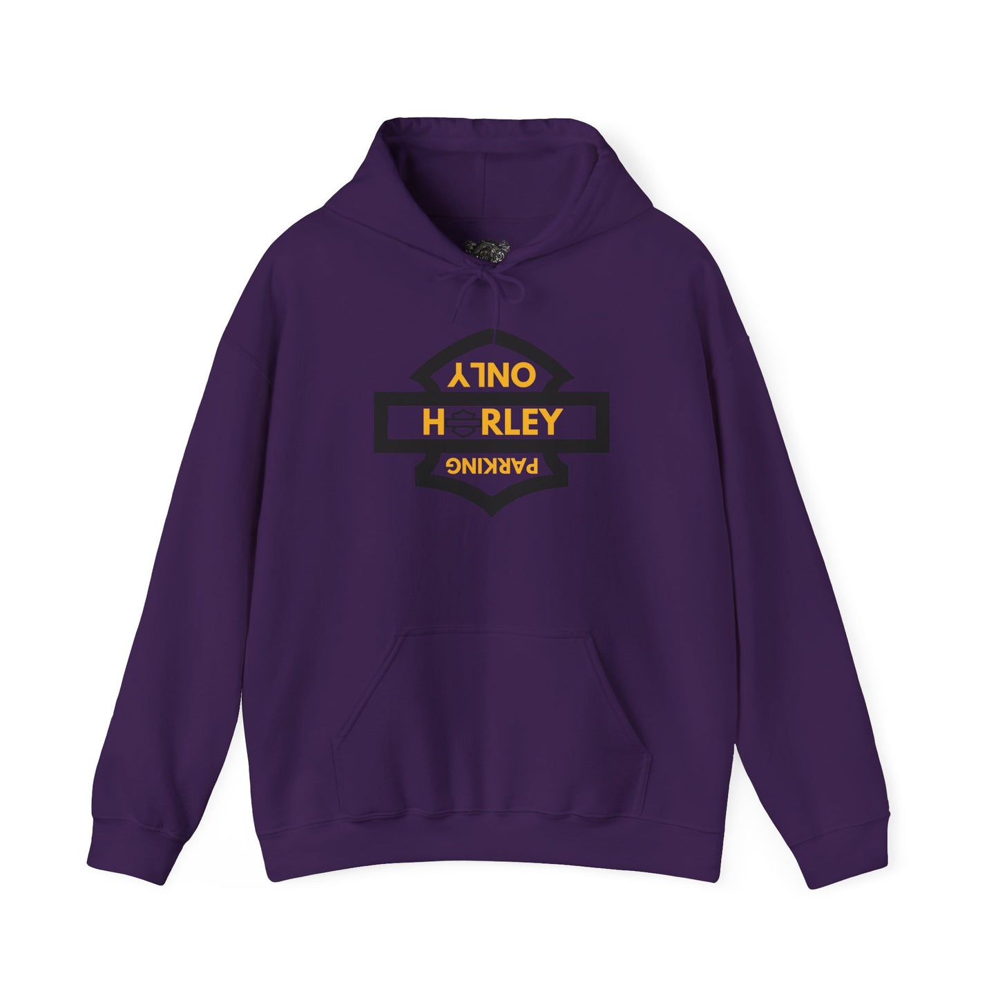 Biker Hoodie: Black Harley Parking Only Upside Down w/Gold Lettering