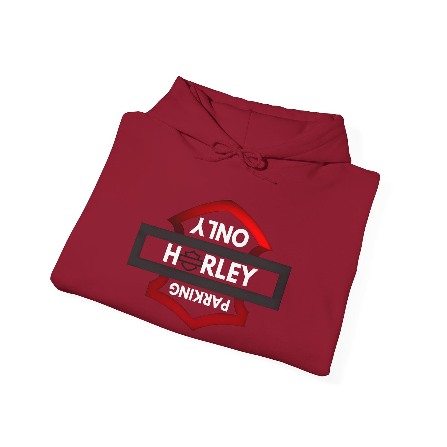 Biker Hoodie: Black/Red Harley Parking Only Upside Down w/White Lettering