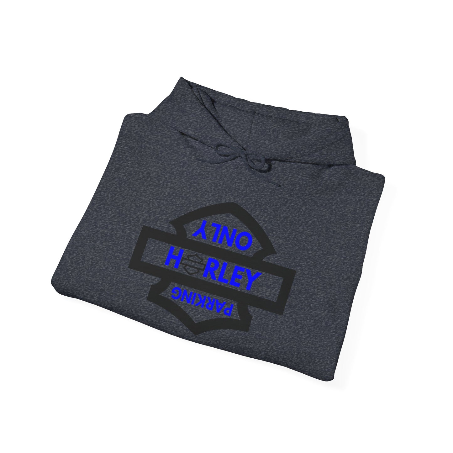 Biker Hoodie: Black Harley Parking Only Upside Down w/Blue Lettering