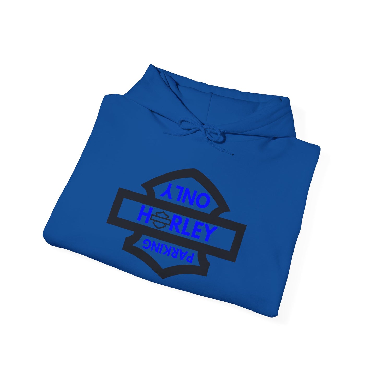 Biker Hoodie: Black Harley Parking Only Upside Down w/Blue Lettering