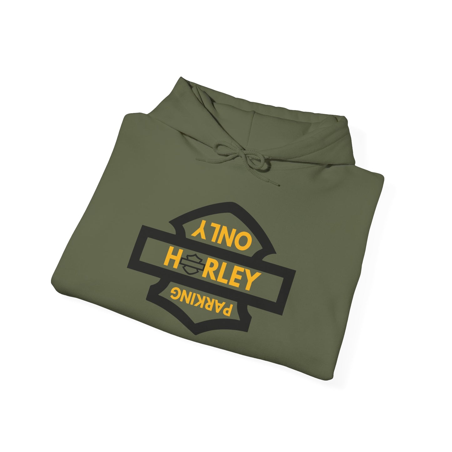 Biker Hoodie: Black Harley Parking Only Upside Down w/Gold Lettering