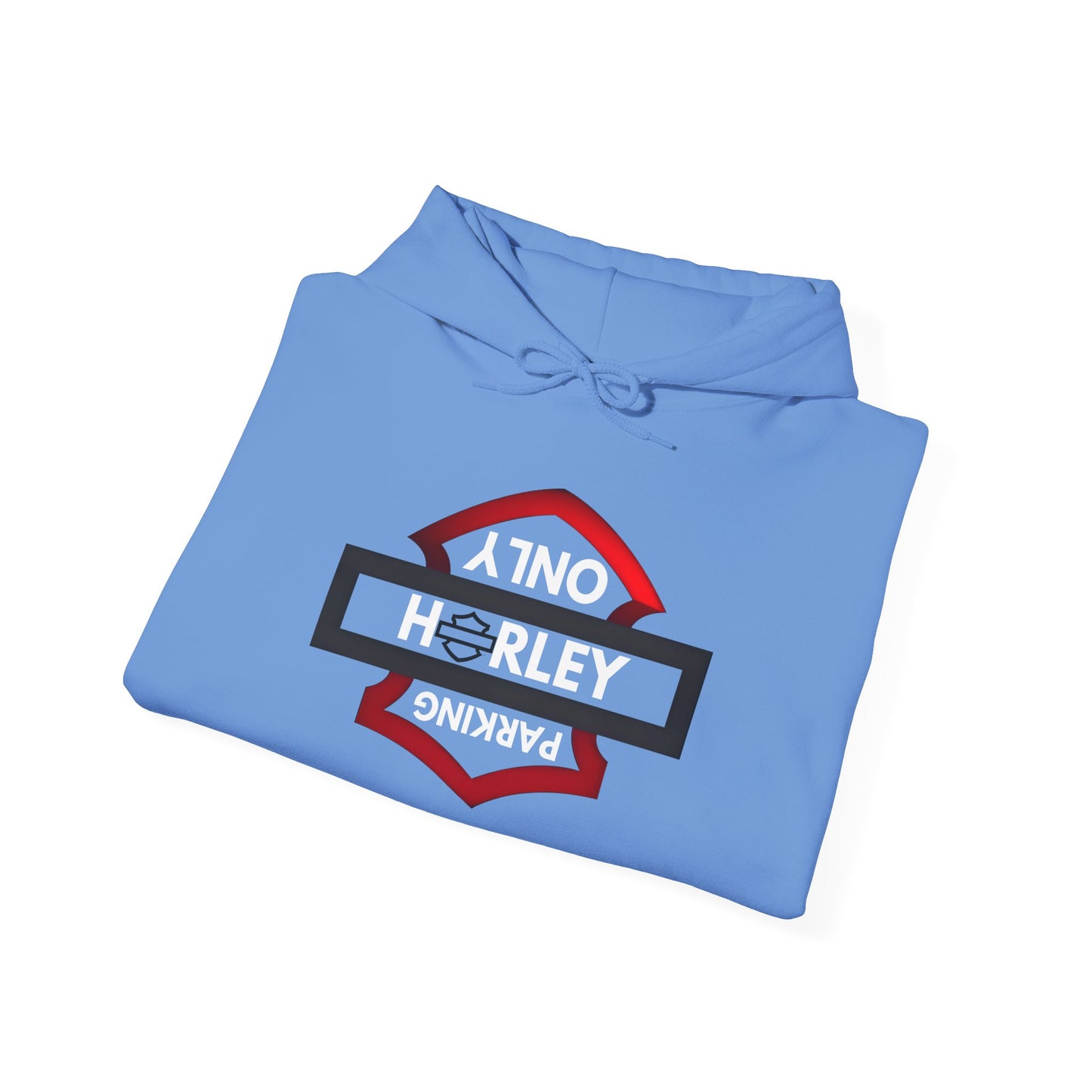 Biker Hoodie: Black/Red Harley Parking Only Upside Down w/White Lettering