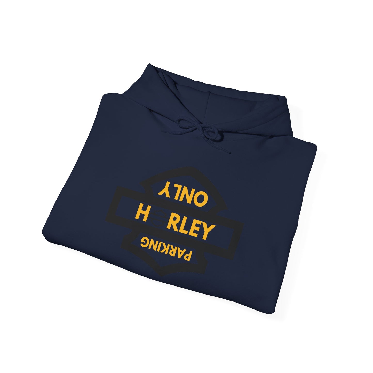 Biker Hoodie: Black Harley Parking Only Upside Down w/Gold Lettering