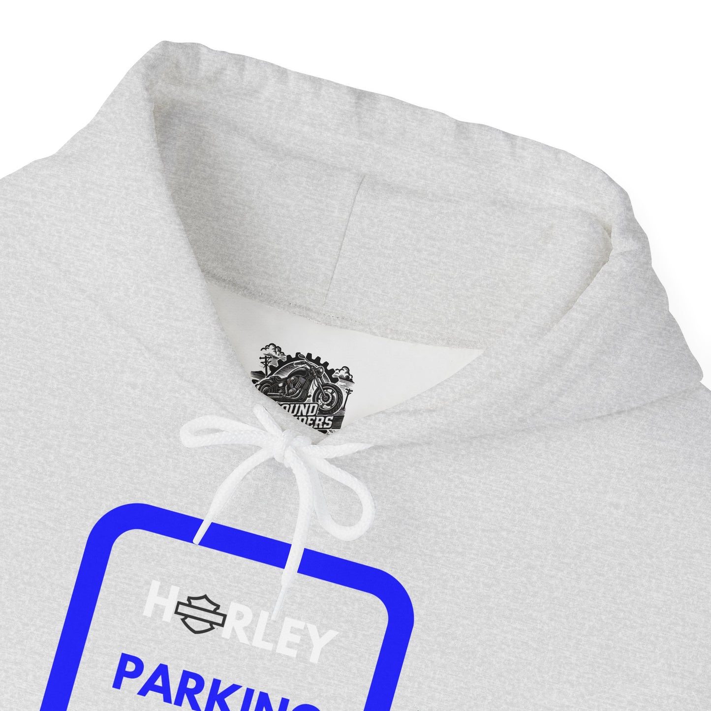 Biker Hoodie: Black Harley Parking Only w/White/Blue Lettering