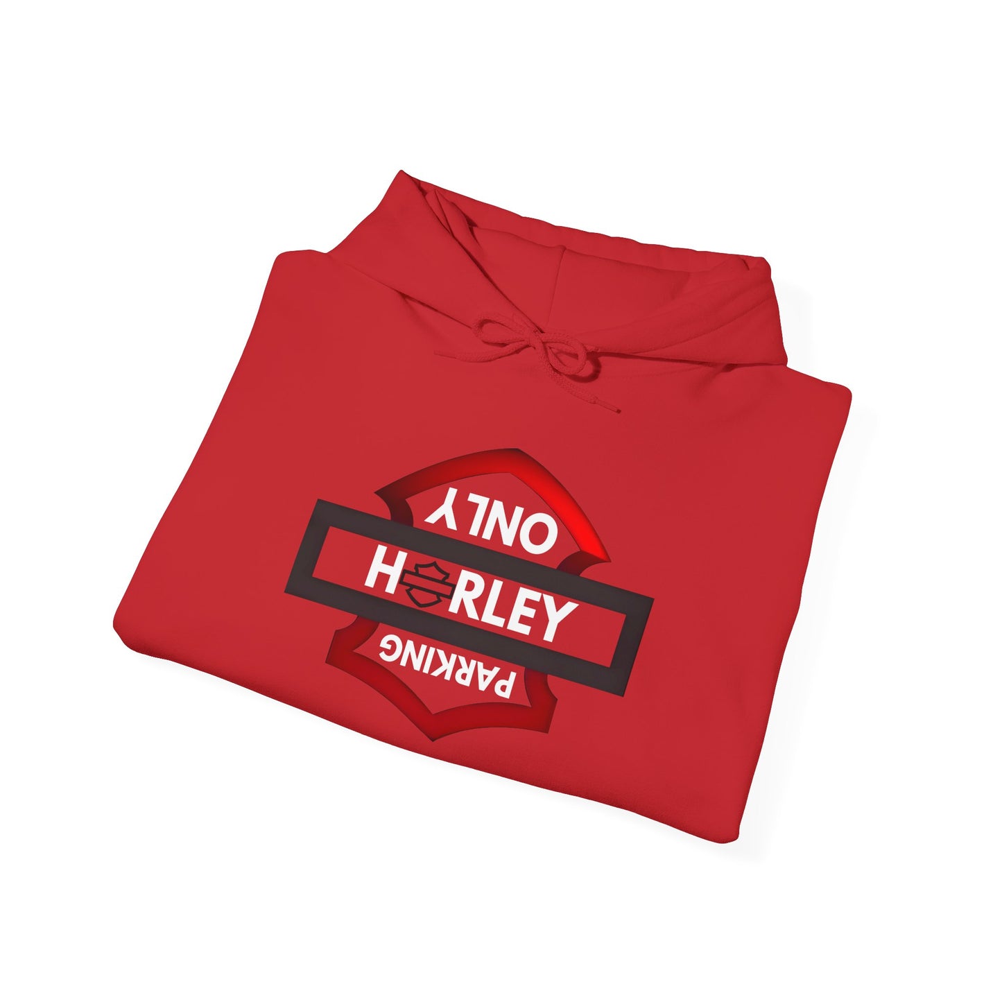 Biker Hoodie: Black/Red Harley Parking Only Upside Down w/White Lettering