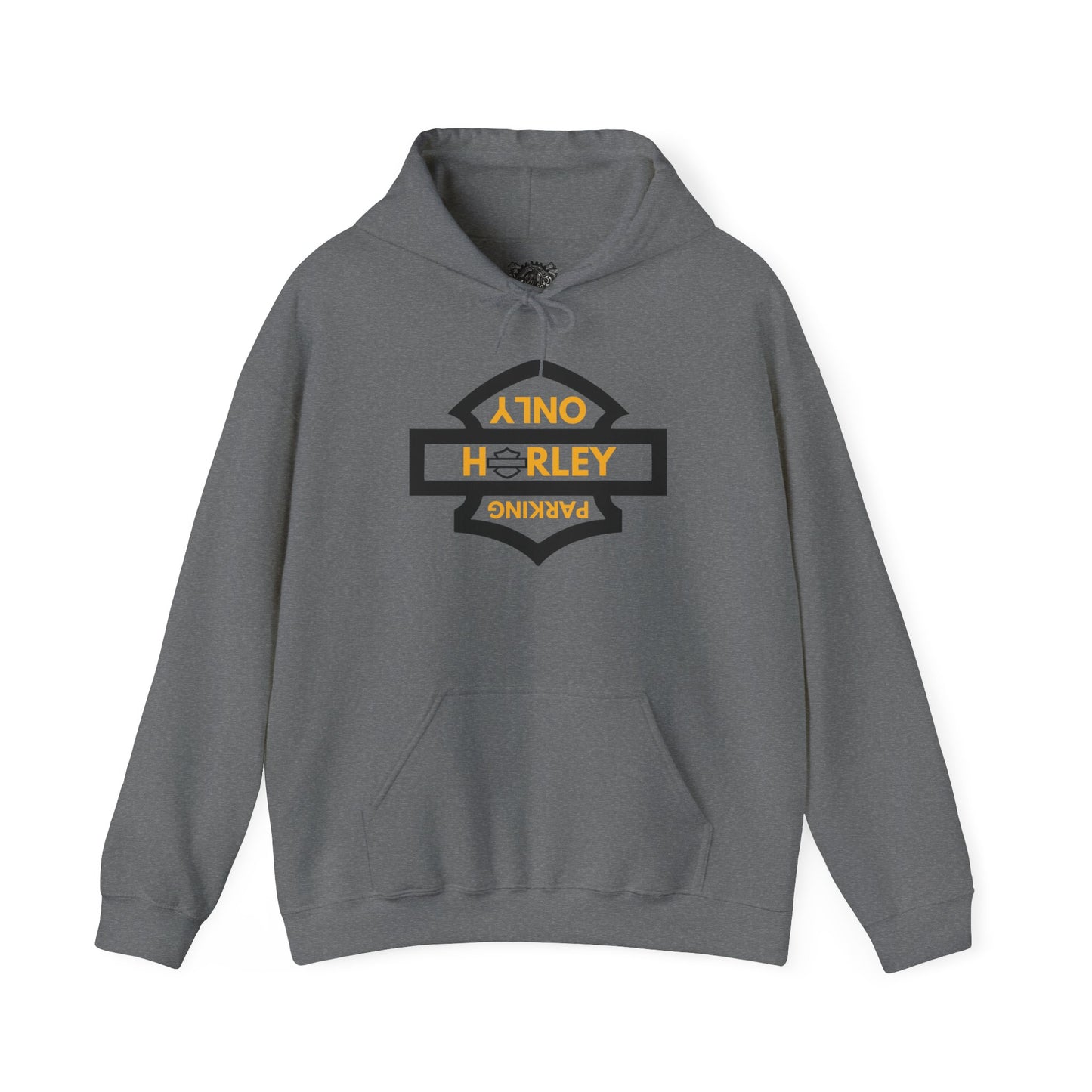 Biker Hoodie: Black Harley Parking Only Upside Down w/Gold Lettering