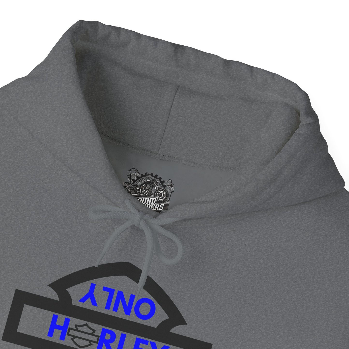 Biker Hoodie: Black Harley Parking Only Upside Down w/Blue Lettering