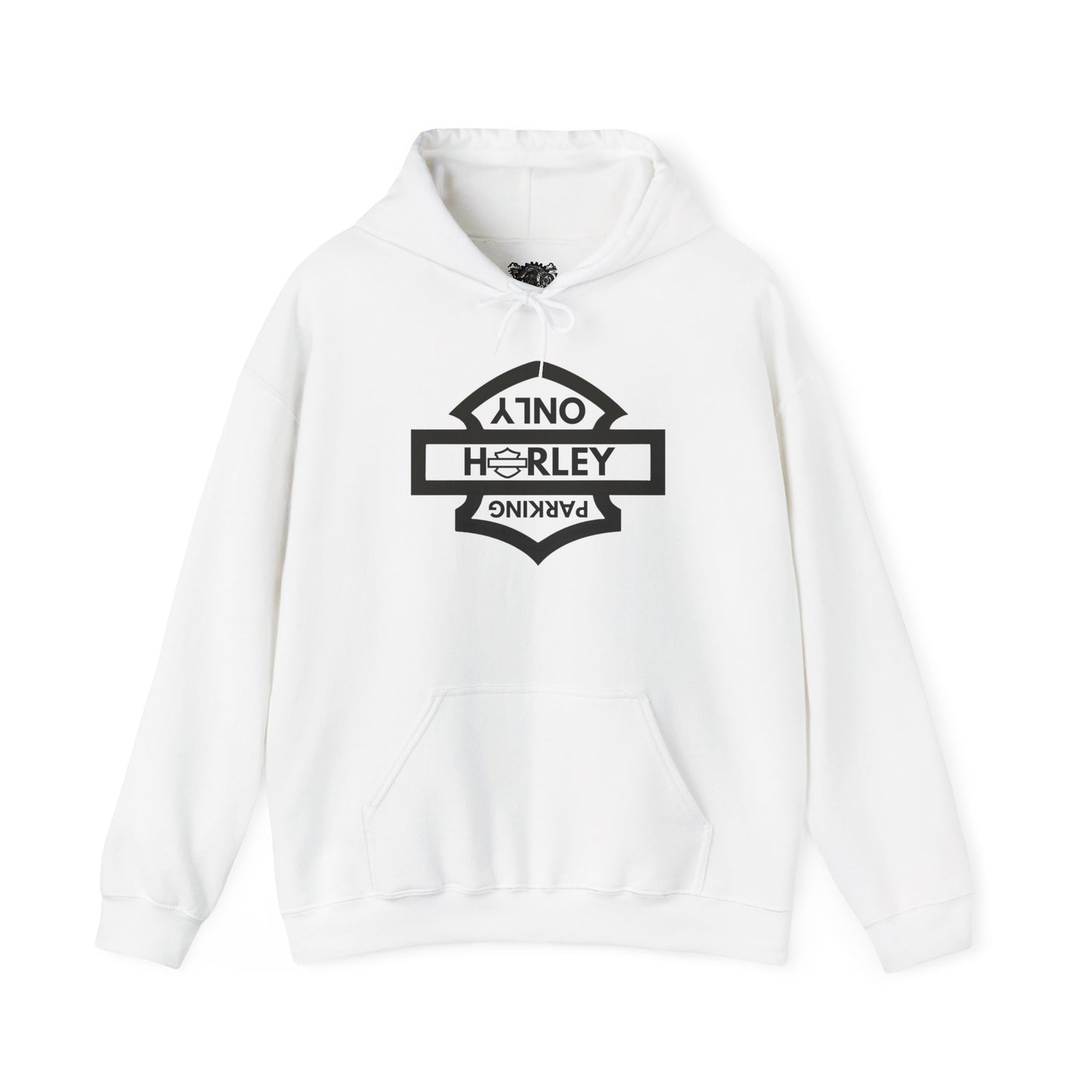 Biker Hoodie: Black Harley Parking Only Upside Down w/Black Lettering