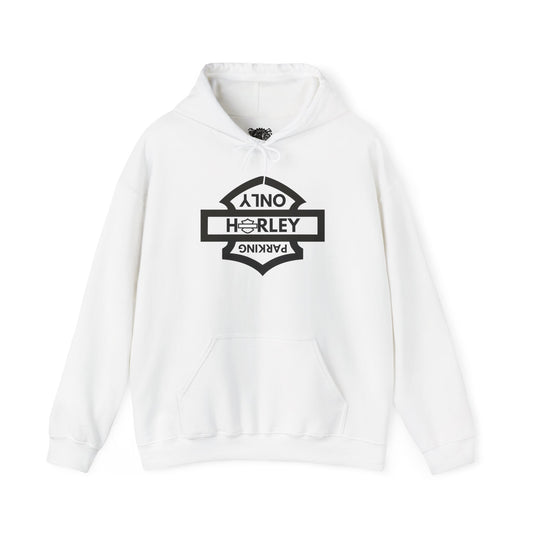Biker Hoodie: Black Harley Parking Only Upside Down w/Black Lettering