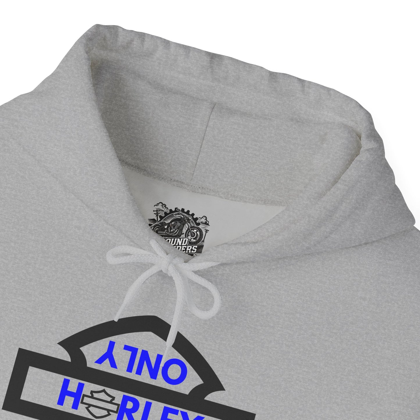 Biker Hoodie: Black Harley Parking Only Upside Down w/Blue Lettering