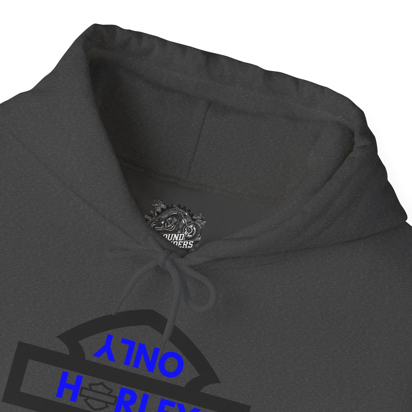 Biker Hoodie: Black Harley Parking Only Upside Down w/Blue Lettering