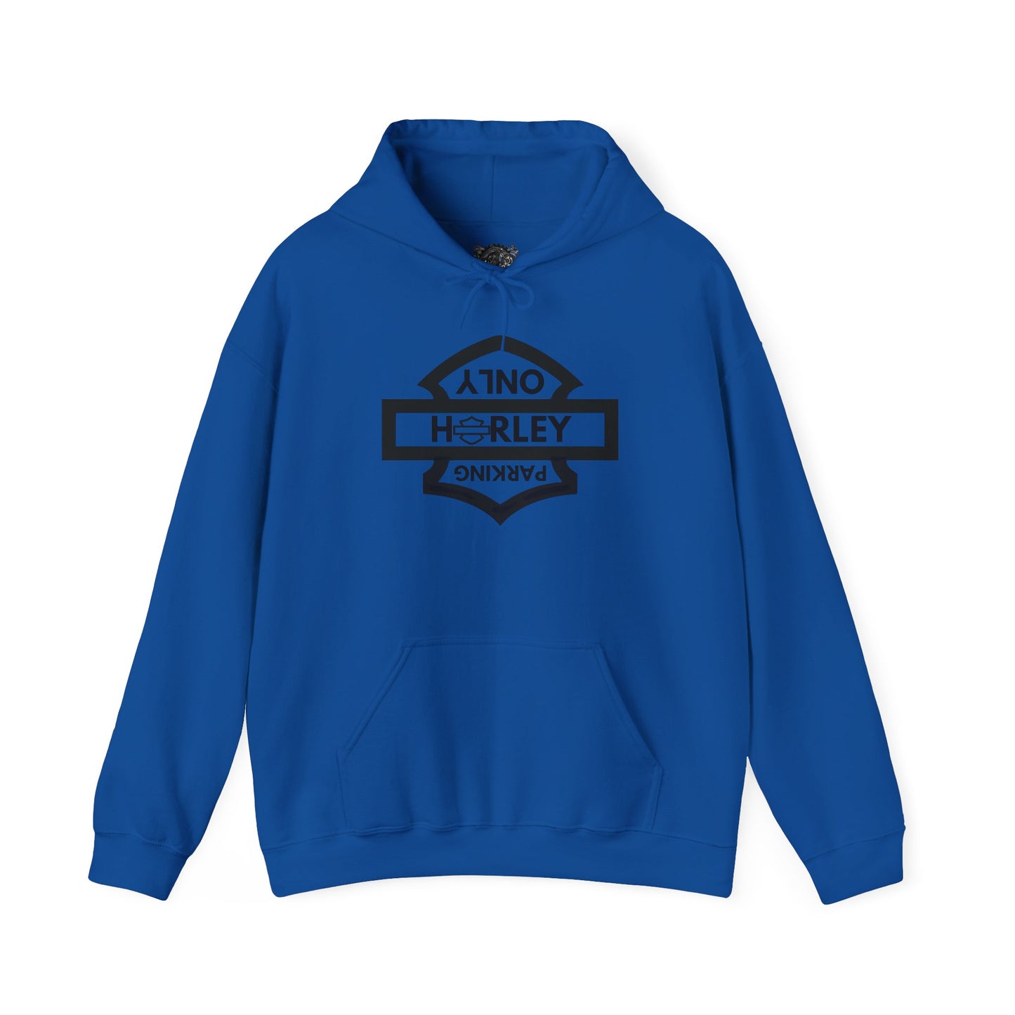 Biker Hoodie: Black Harley Parking Only Upside Down w/Black Lettering