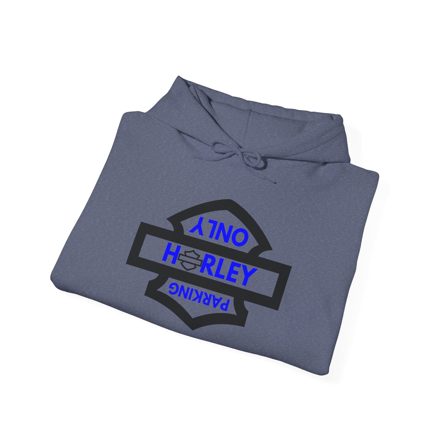 Biker Hoodie: Black Harley Parking Only Upside Down w/Blue Lettering