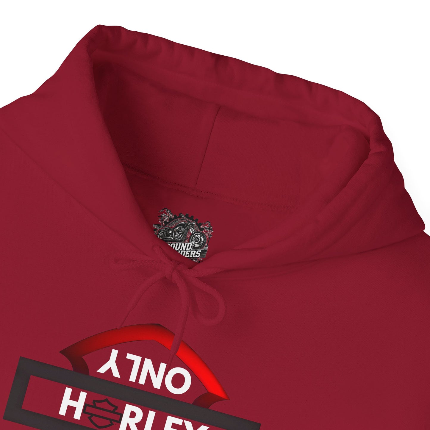 Biker Hoodie: Black/Red Harley Parking Only Upside Down w/White Lettering