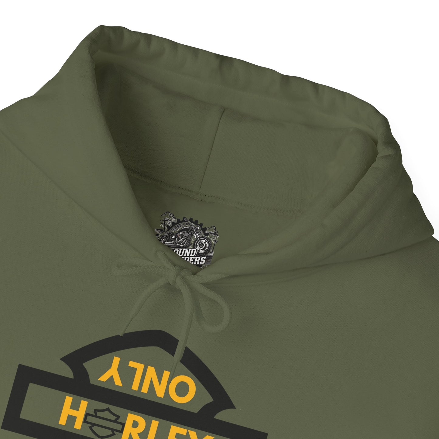Biker Hoodie: Black Harley Parking Only Upside Down w/Gold Lettering