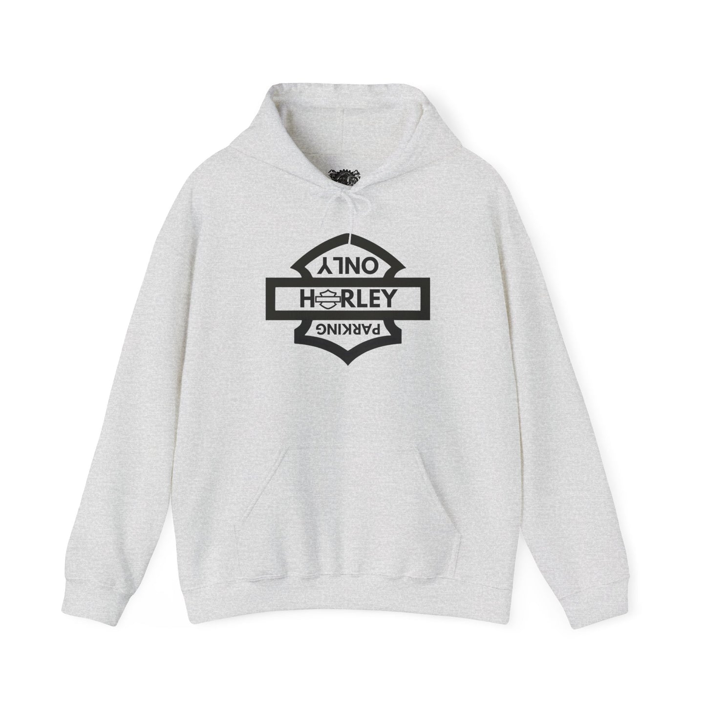 Biker Hoodie: Black Harley Parking Only Upside Down w/Black Lettering