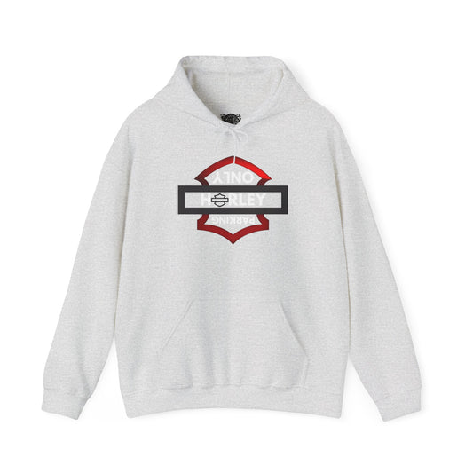 Biker Hoodie: Black/Red Harley Parking Only Upside Down w/White Lettering