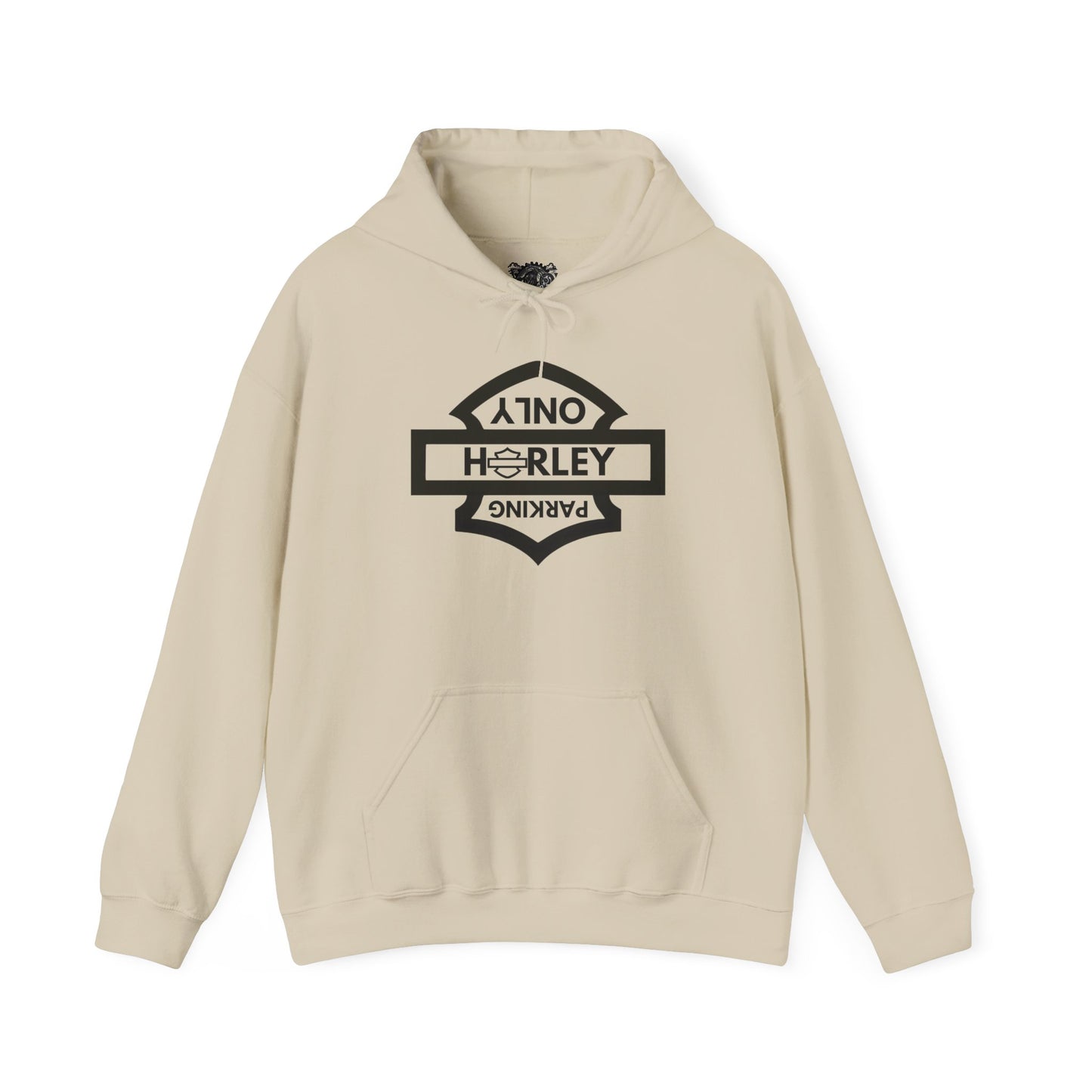 Biker Hoodie: Black Harley Parking Only Upside Down w/Black Lettering