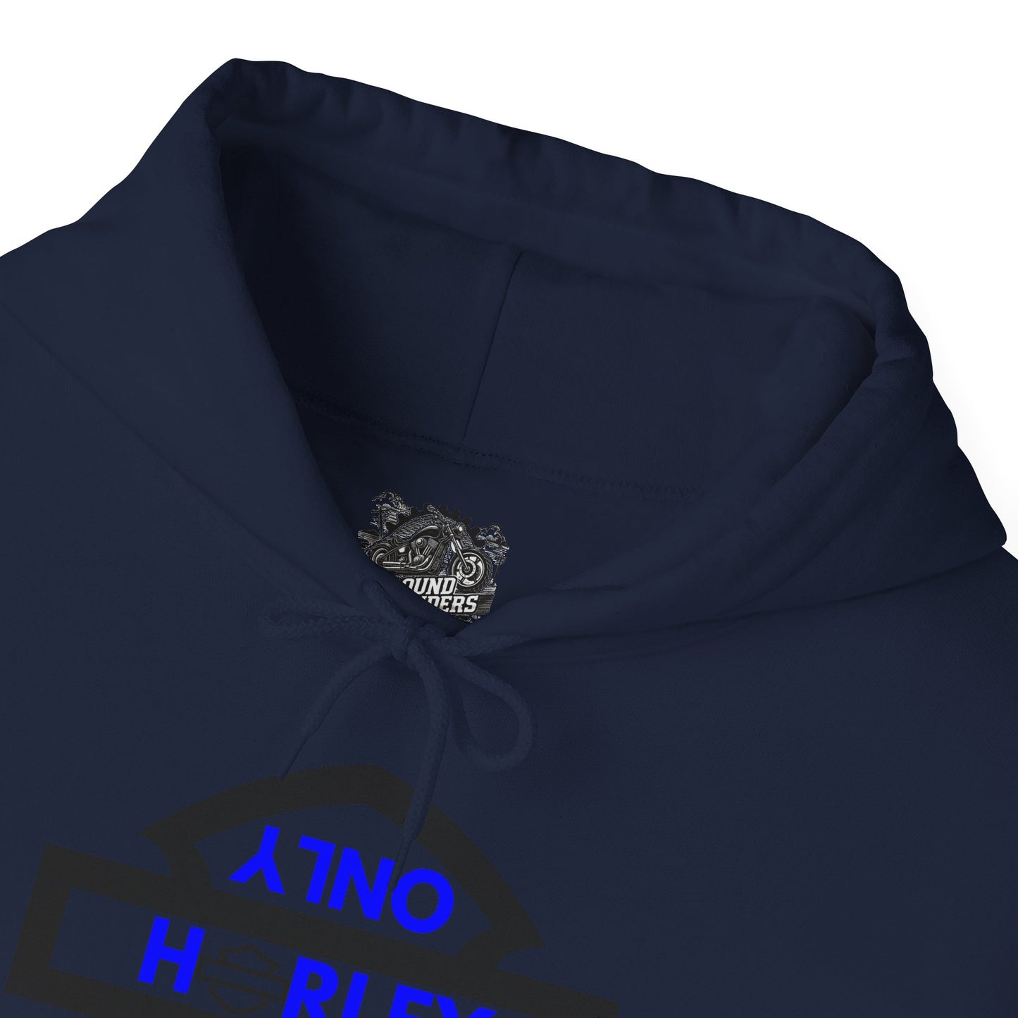 Biker Hoodie: Black Harley Parking Only Upside Down w/Blue Lettering