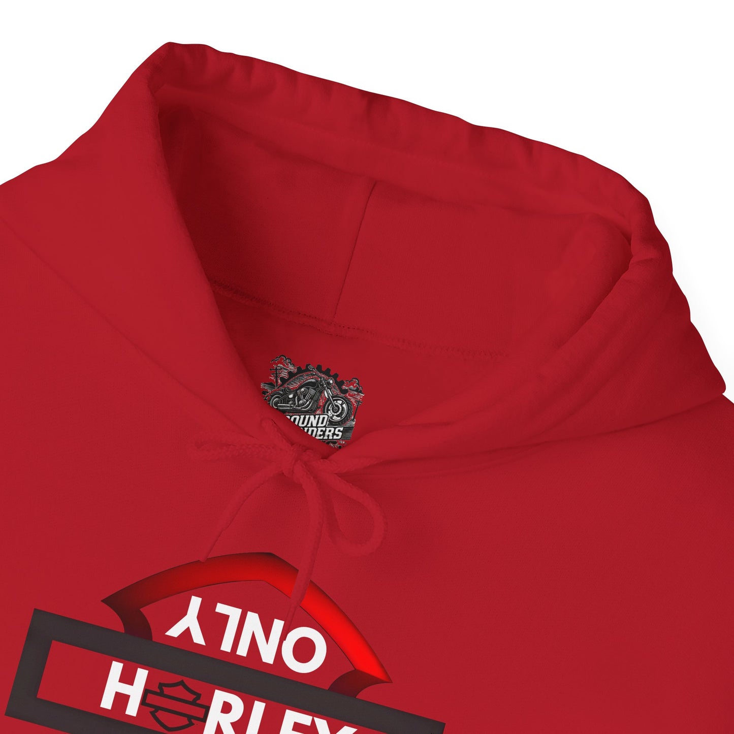 Biker Hoodie: Black/Red Harley Parking Only Upside Down w/White Lettering