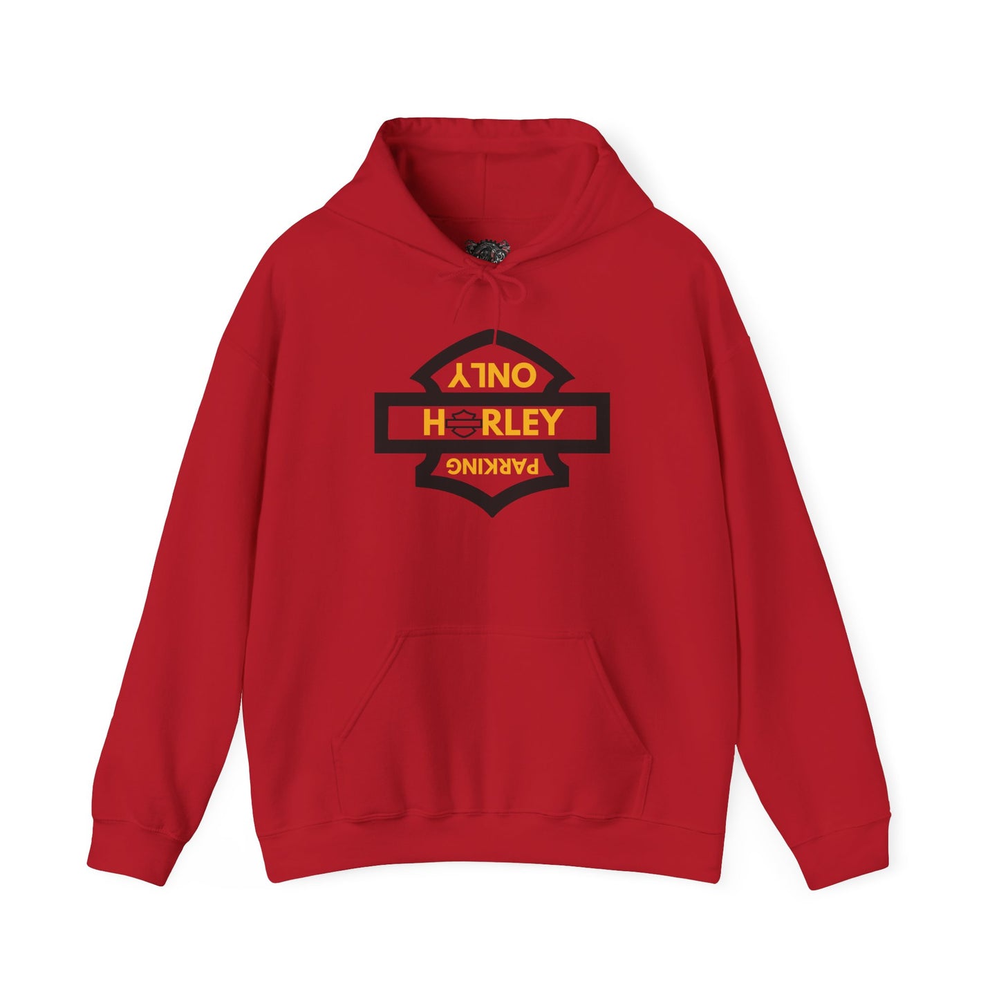 Biker Hoodie: Black Harley Parking Only Upside Down w/Gold Lettering