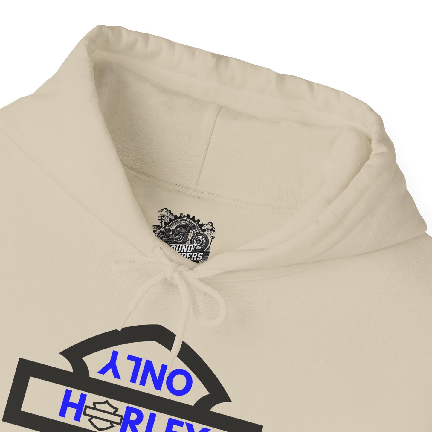 Biker Hoodie: Black Harley Parking Only Upside Down w/Blue Lettering