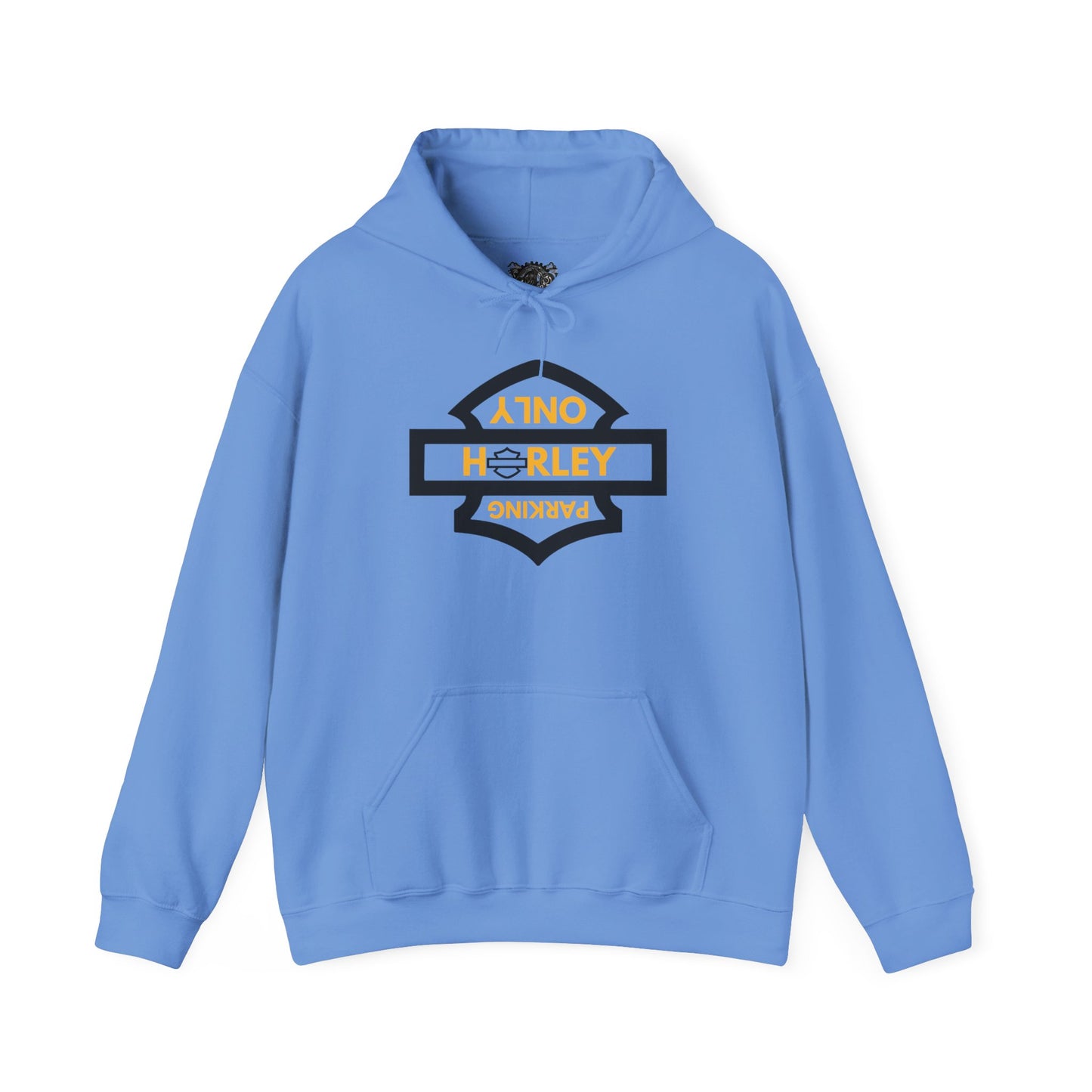 Biker Hoodie: Black Harley Parking Only Upside Down w/Gold Lettering