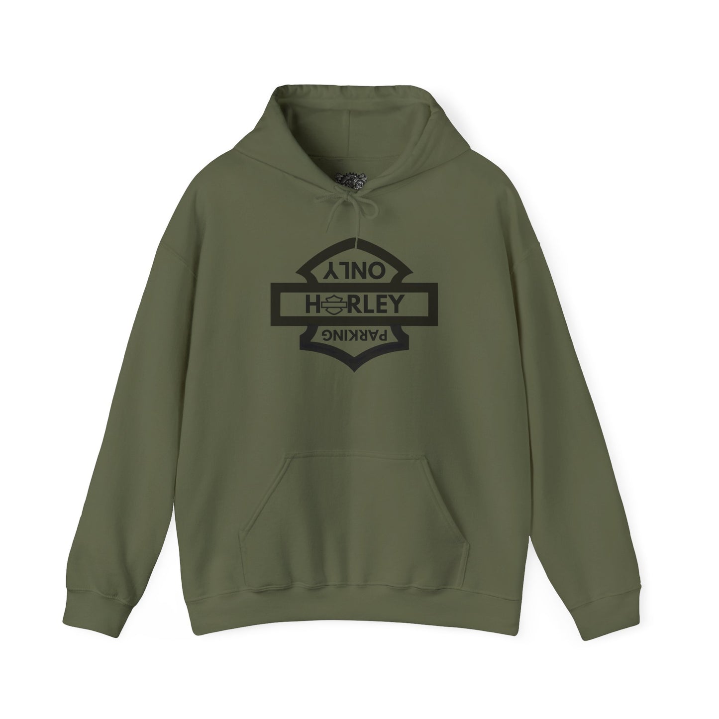 Biker Hoodie: Black Harley Parking Only Upside Down w/Black Lettering