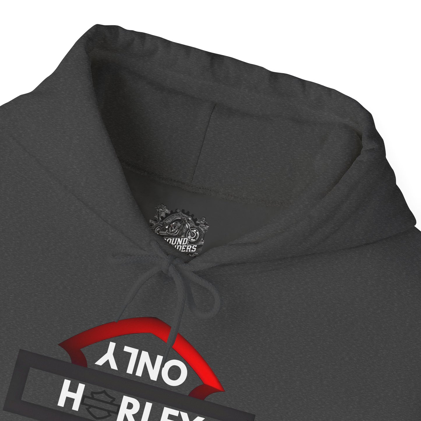 Biker Hoodie: Black/Red Harley Parking Only Upside Down w/White Lettering