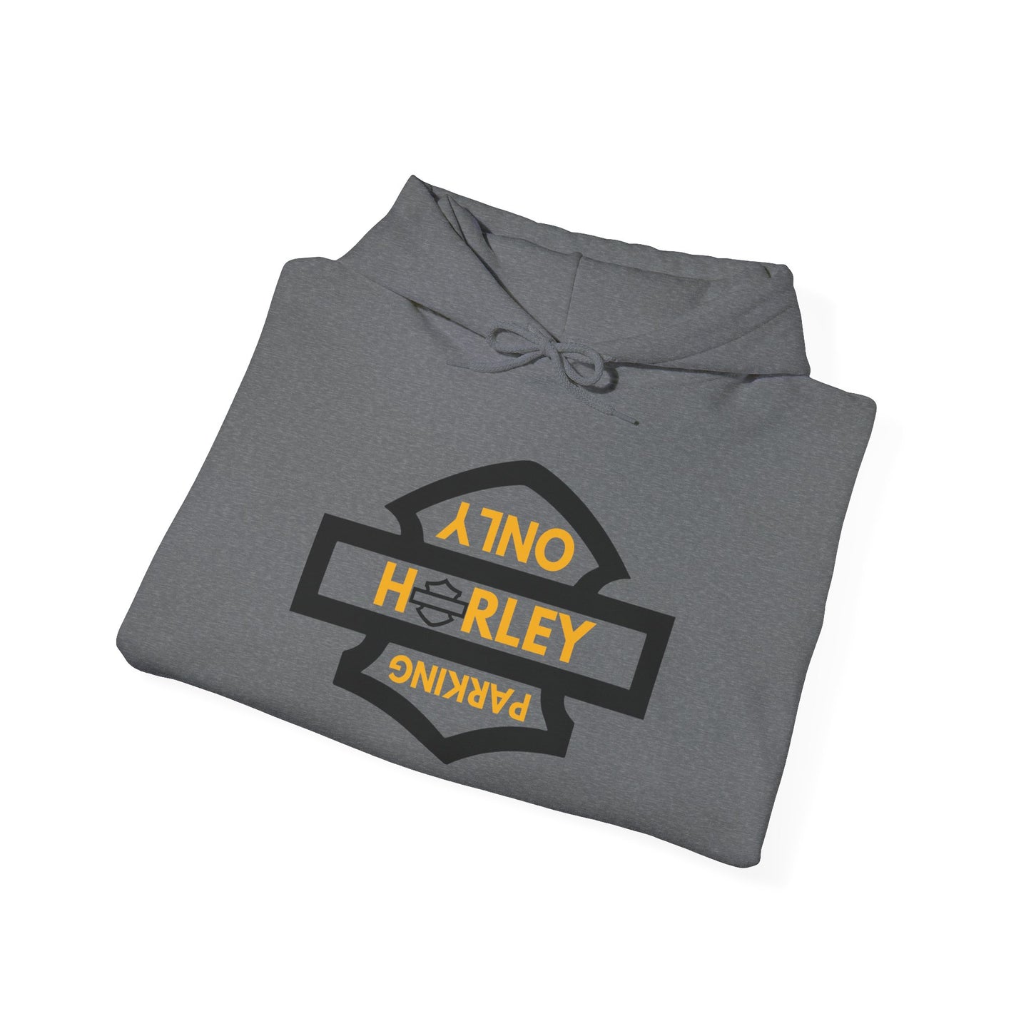 Biker Hoodie: Black Harley Parking Only Upside Down w/Gold Lettering