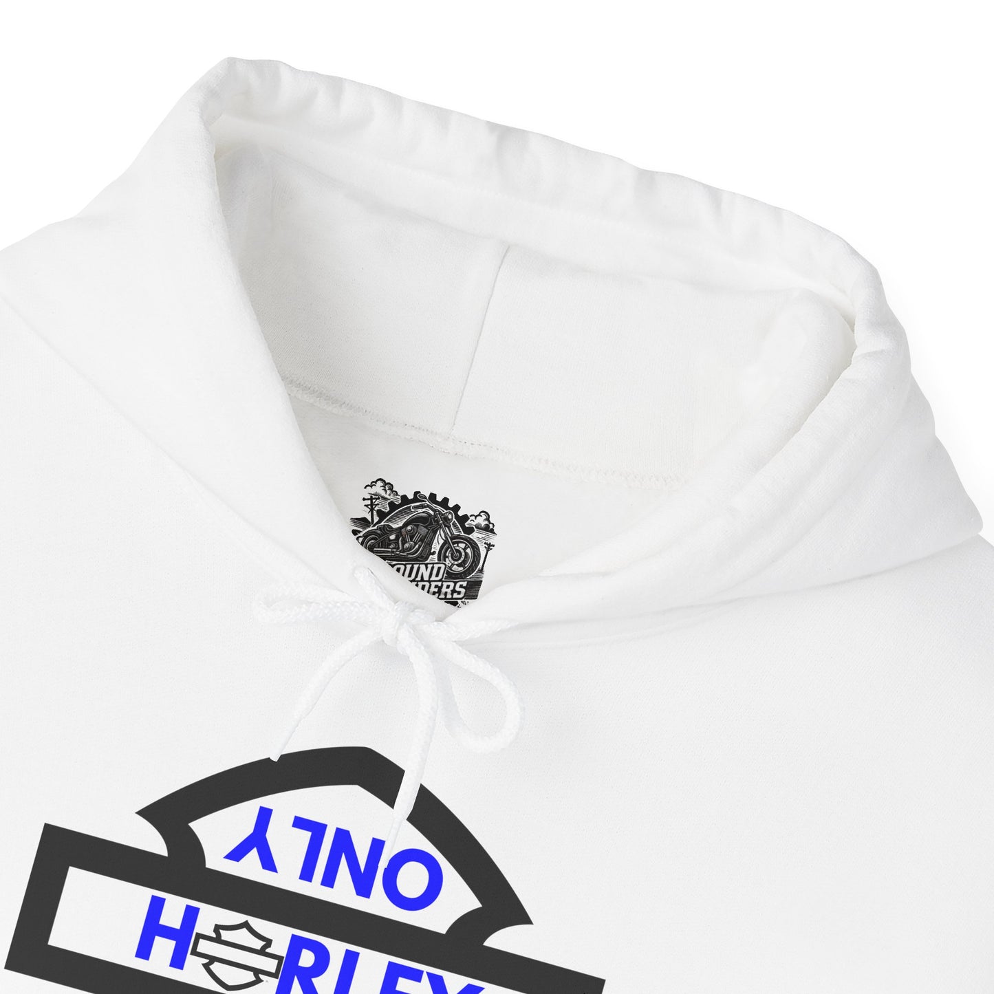 Biker Hoodie: Black Harley Parking Only Upside Down w/Blue Lettering