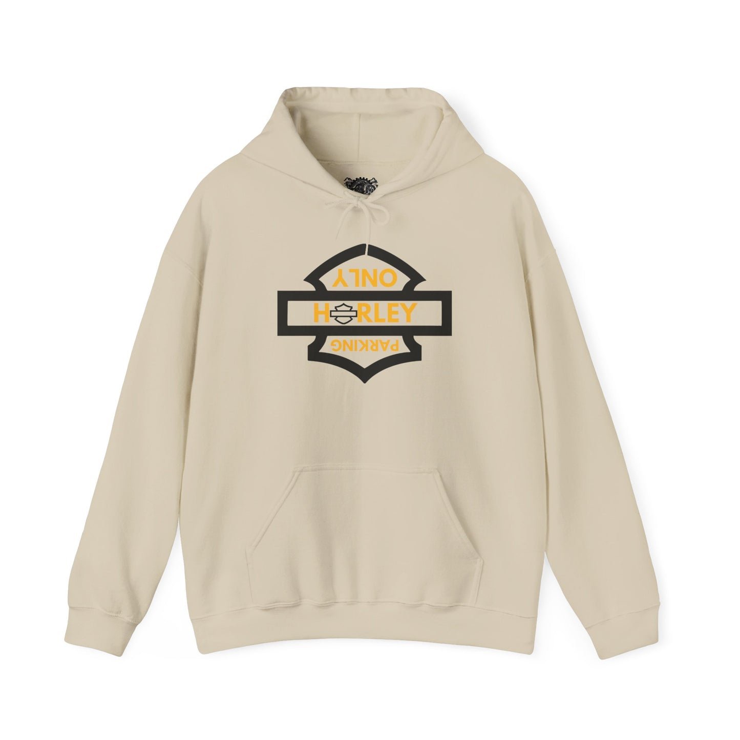Biker Hoodie: Black Harley Parking Only Upside Down w/Gold Lettering