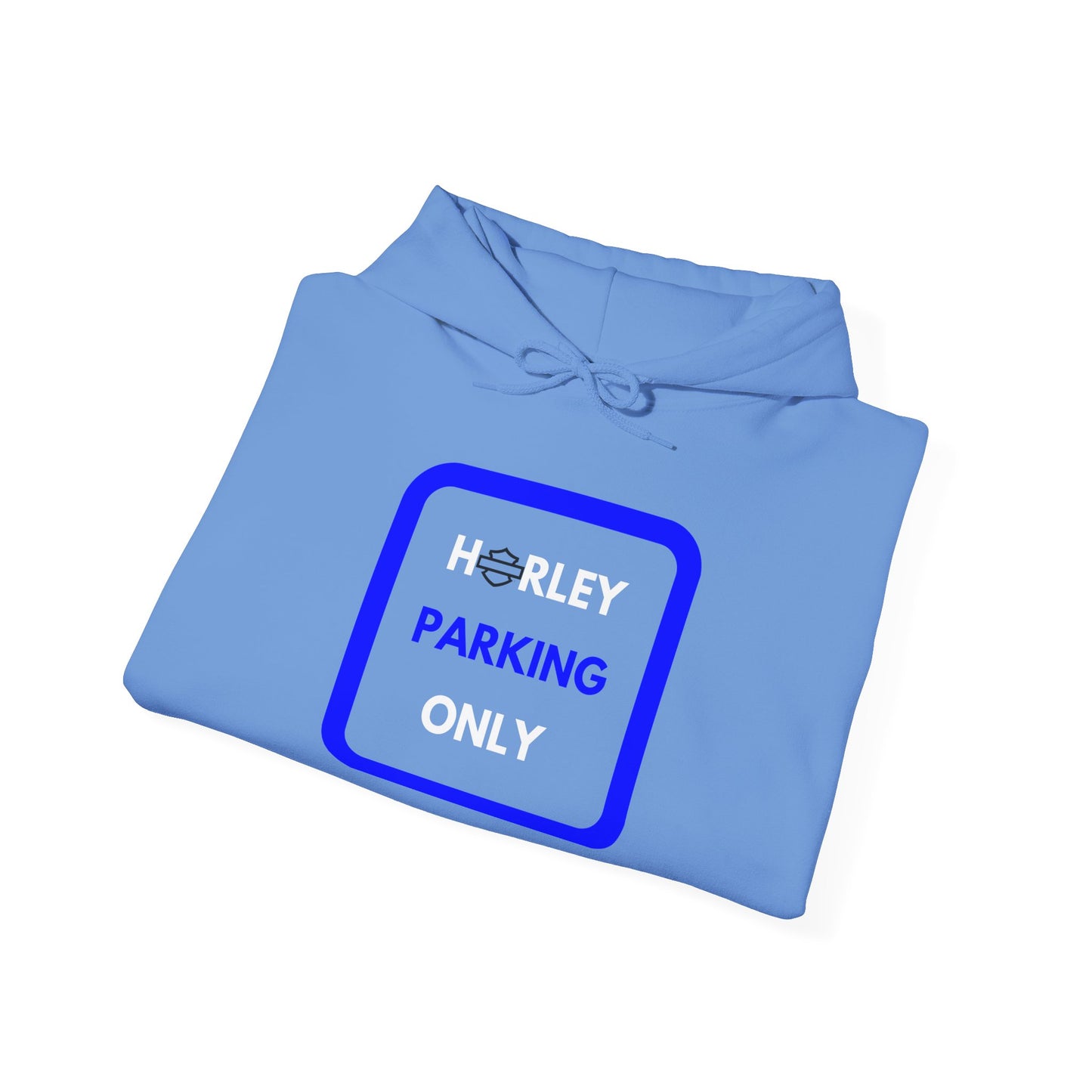 Biker Hoodie: Black Harley Parking Only w/White/Blue Lettering