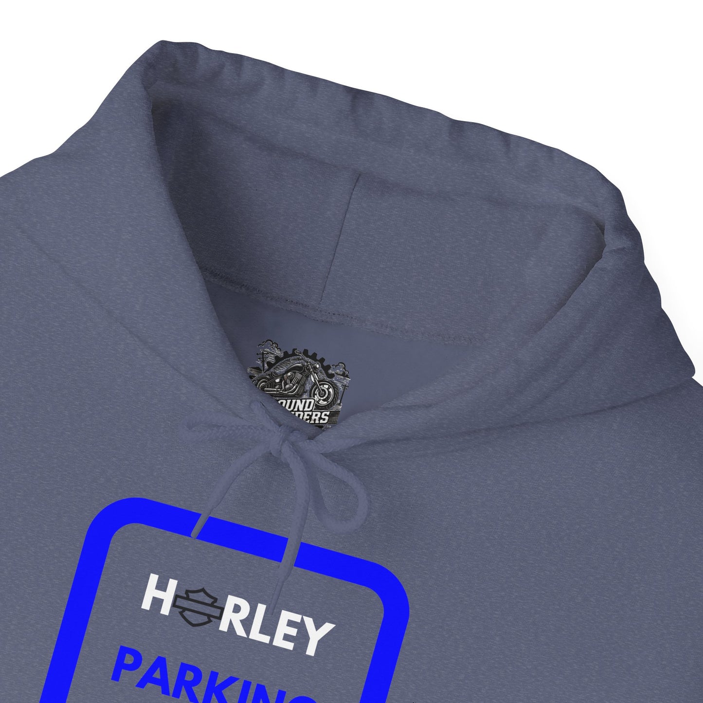 Biker Hoodie: Black Harley Parking Only w/White/Blue Lettering